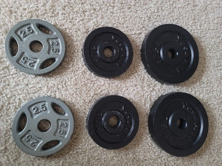 2×7.5lbs 2×3lbs 2×2.5lbs (26lbs Total) Weights Plates Standard Barbell 1inch