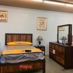 Cooper Wire Brushed Panel Bedroom Set, Recamara, dresser, Mirror, nightstand, bed Frame Queen 