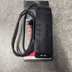 Pro Surge Protector 10 Outlets  With 2 USB Ports 6ft Cord