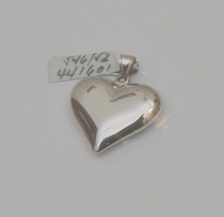 14K White Gold Puffy Hollow Heart Pendant Polished Love Charm Gift