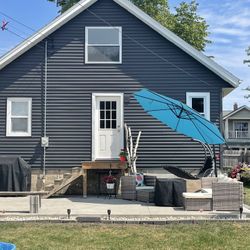 Two Full Size Teal Patio Umbrellas  
