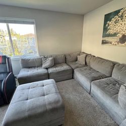 6 Piece Light Gray Modular Sectional Couch 