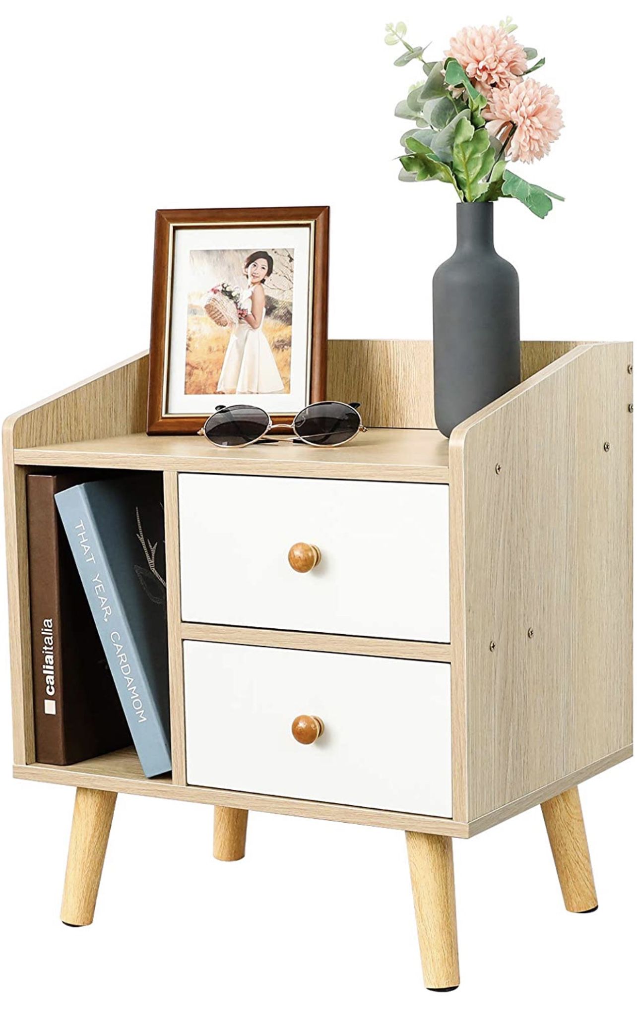 (brand new) X-cosrack Side End Table Nightstand with 2 Drawers,Vertical Open Storage Compartment for Living Room,Bedroom