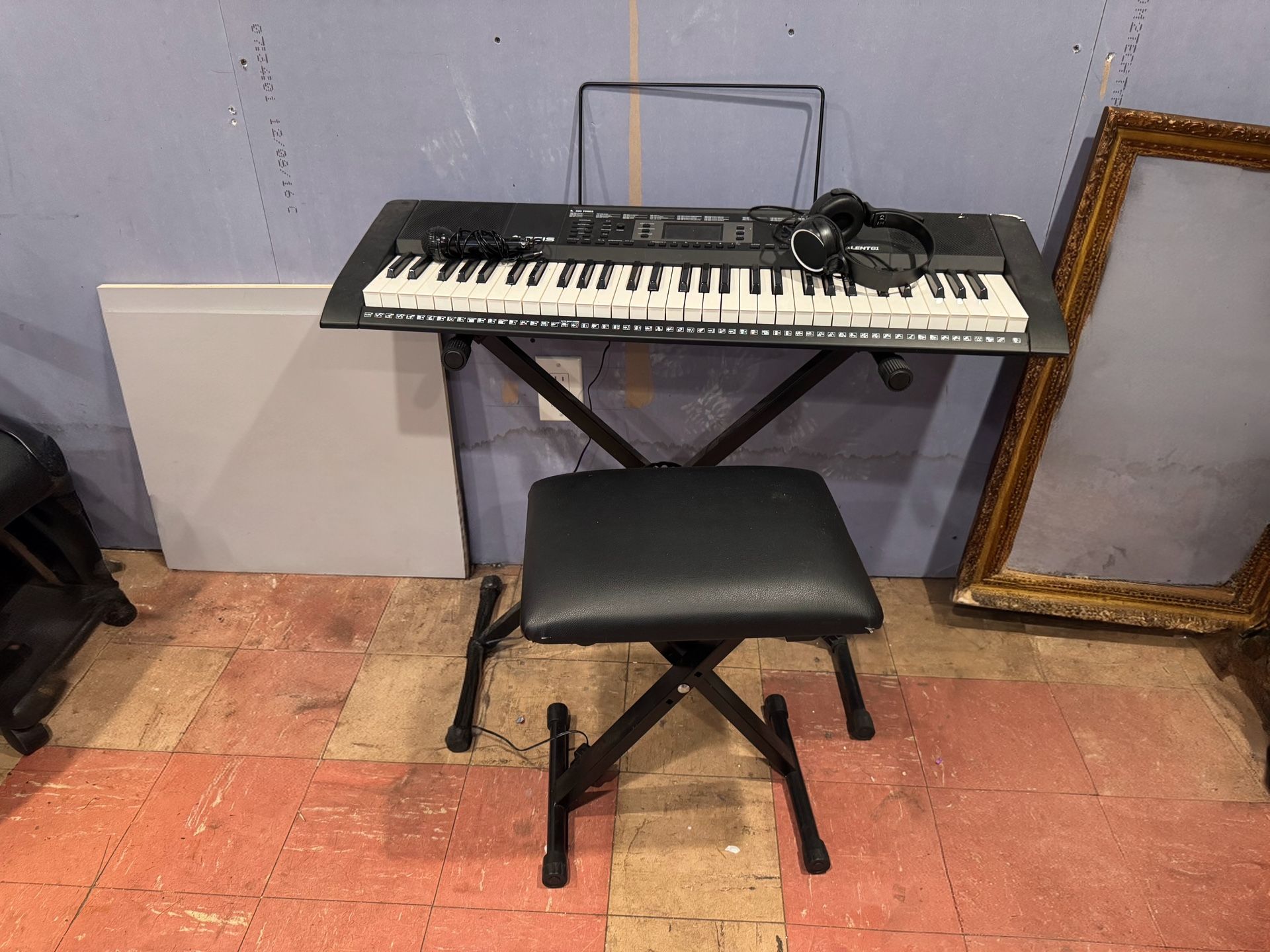 Keyboard with Bench, Stand, Microphone, Headphones and more