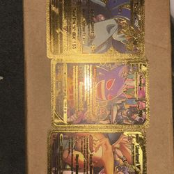 Three individual gold plated Pokémon cards