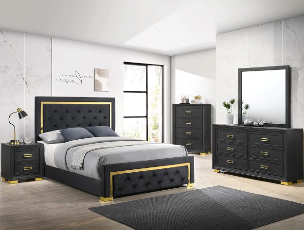 4PC Black/ Gold Queen Bedroom Set 🚚FREE Delivery In Fresno🚚