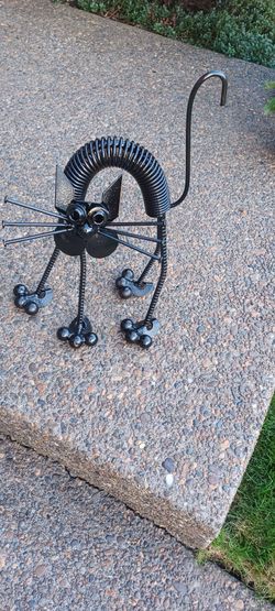 Very Cool Handmade Metal Art Black Cat Made Out Of Scrap Metal