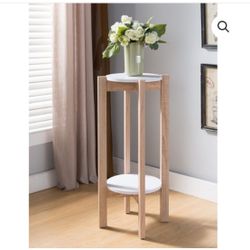 2 Tier Plant End Table/Stand White & Weathered White Modern Design w/  Functional Storage