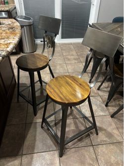 2 Metal and Wood Barstools with Backs