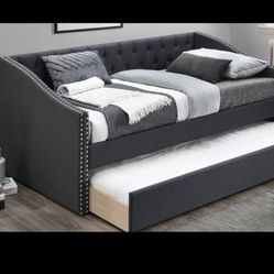 Twintwin Size Charcoal Trundle Bed With Ortho Mattress Included 