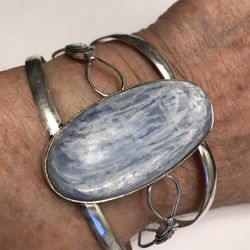 Kyanite Stamped 925 Sterling Silver Cuff Bracelet 