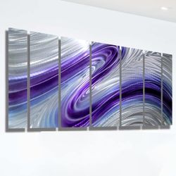 Jon Allen Metal Wall Art – “Wild Imagination” – 68” x 24” – Silver, Purple & Blue – Modern Abstract Sculpture 