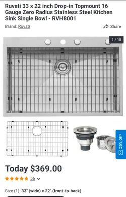 Ruvati 33x22 Stainless Steel Drop-In Kitchen Sink RVH8001