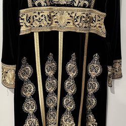Velvet Women Embroidery Thawb Winter Abaya Black With headband XL