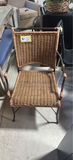 Brown Wicker Chair with Metal Frame