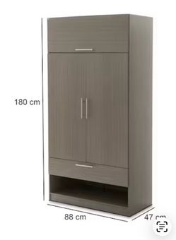 Gray Wood Wardrobe Cabinet with Drawers