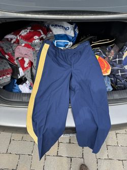 Vintage Navy Pants and Skateboard