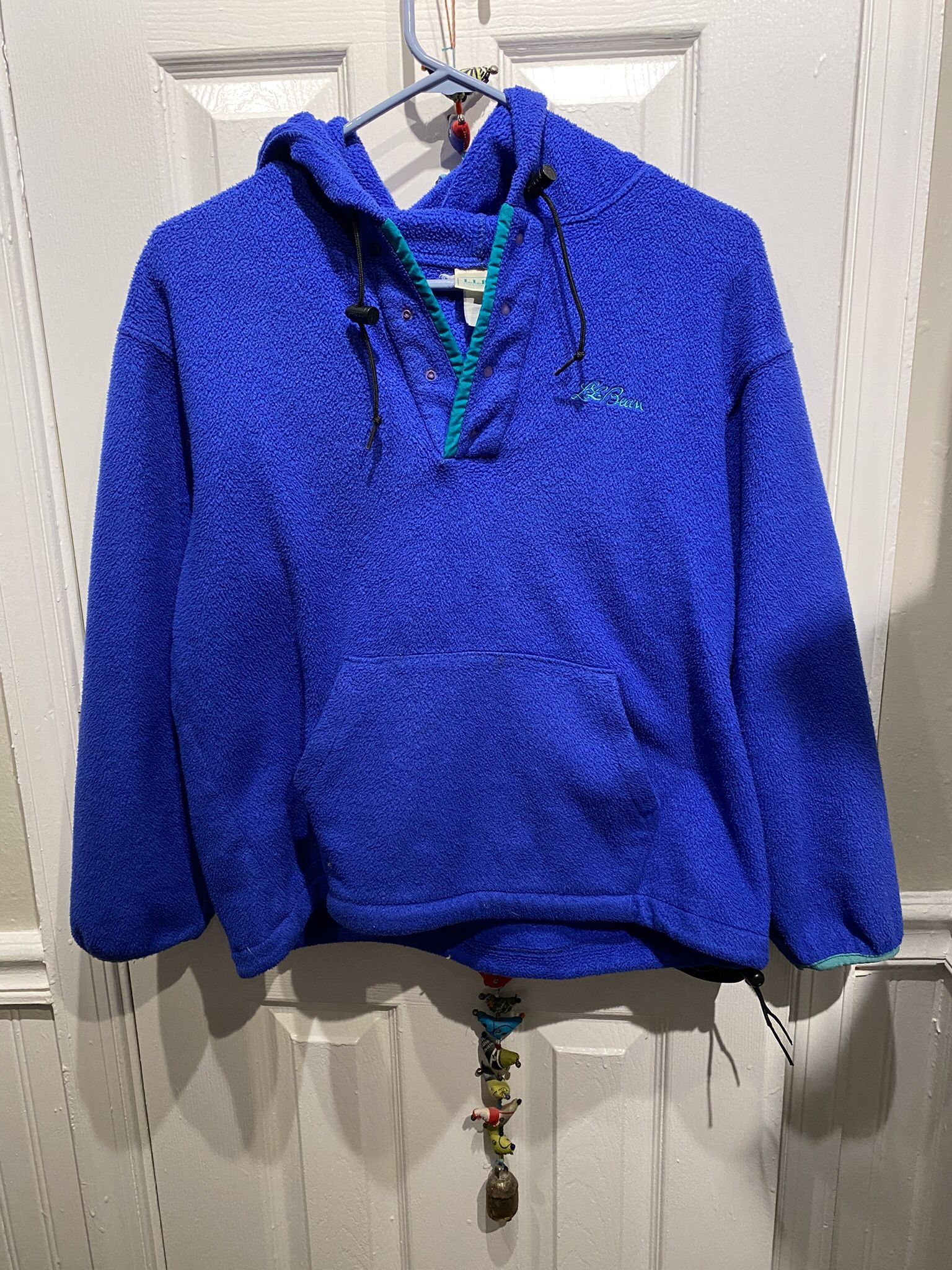 LL Bean Adult Small Blue Fleece Pullover with Hood