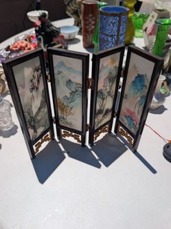 Vintage Miniature Chinese 4-Panel Folding Tabletop Screen
