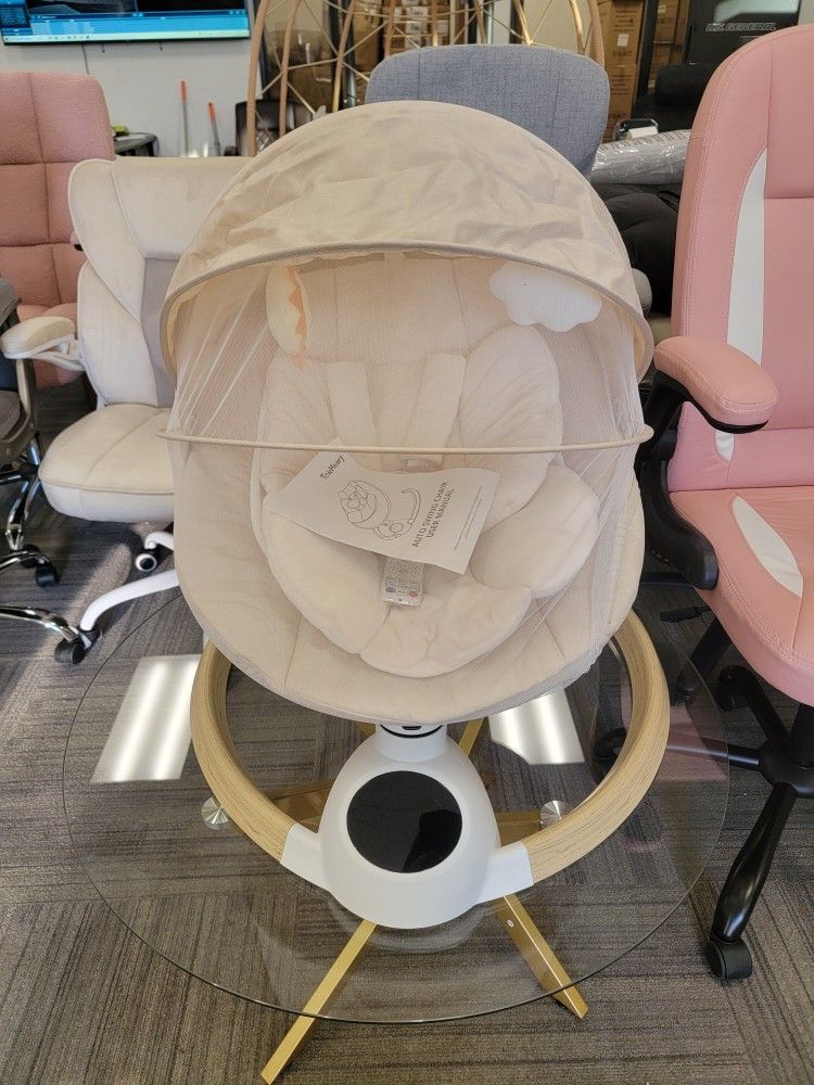 Baby Swing, Electric Infant Rocker with Bluetooth & Remote, 5 Speeds, 10 Lullabies, Khaki