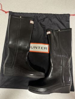 Hunter Arolla Boots Black Tall Rain Boots with Slight Wedge Heel 