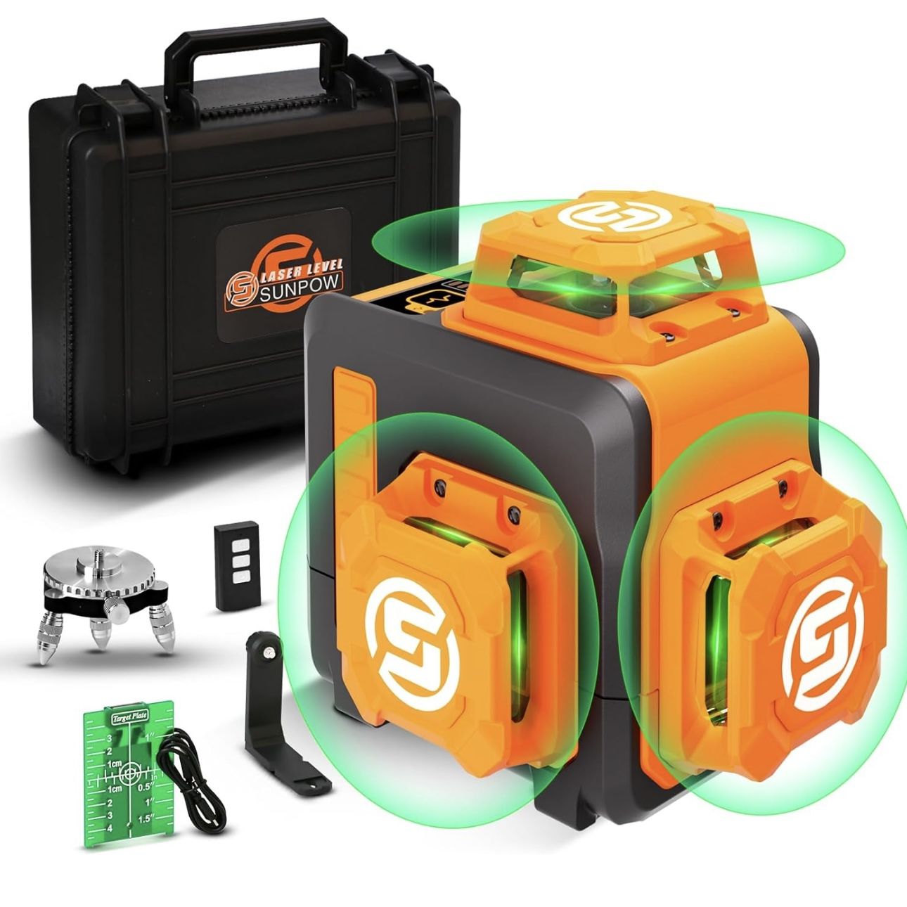 SUNPOW Laser Level 3x360° Self Leveling, Green Beam Cross Line Laser Level Tool for Construction & Picture Hanging 🚨 READ DESCRIPTION