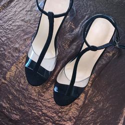 Black With Clear Strap Heels Size 6 Or 7 