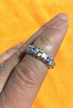 Women’s engagement band purple, whites gold over silver ring size 7