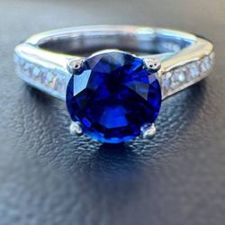 14k white gold 1Ct Natural Blue Sapphire stone 0.8CTW Diamond channel set Engagement Ring sz 5.5