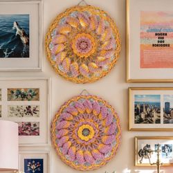 Vintage Crochet Mandala Hoop Wall Art Set Grandmillennial Pastel Decor WallArt Granny Cottage Retro 