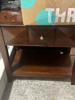 Wood Side Table with Drawer and Shelf