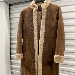 Vintage Guess Leather Suede Sherpa Faux Fur Jacket Trench Coat Women