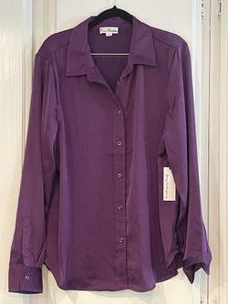 Purple Blue Blossom Button Up Blouse 