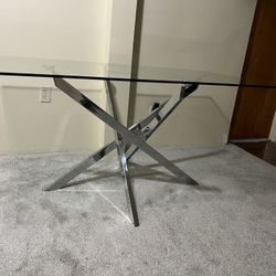 Glass + Chrome Dining Table 