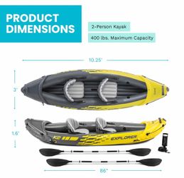 New Intex Explorer K2 Yellow 2 Person Inflatable Kayak