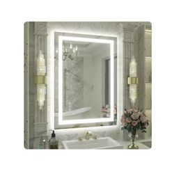 20 in. W x 28 in. H Rectangular Frameless Double LED Lights Anti-Fog Wall Bathroom Vanity Mirror in Tempered Glass