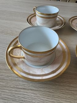 Christian Dior Gaudron Marbre Rose Collection | 4 Flat Cups & Saucer Sets