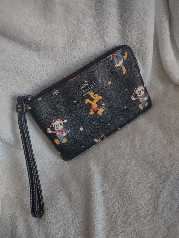 Authentic Coach Mickey Mouse Christmas Holiday Wristlet