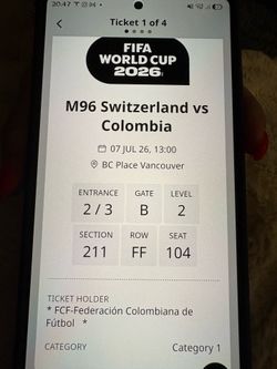 Colombia vs Suiza Tickets