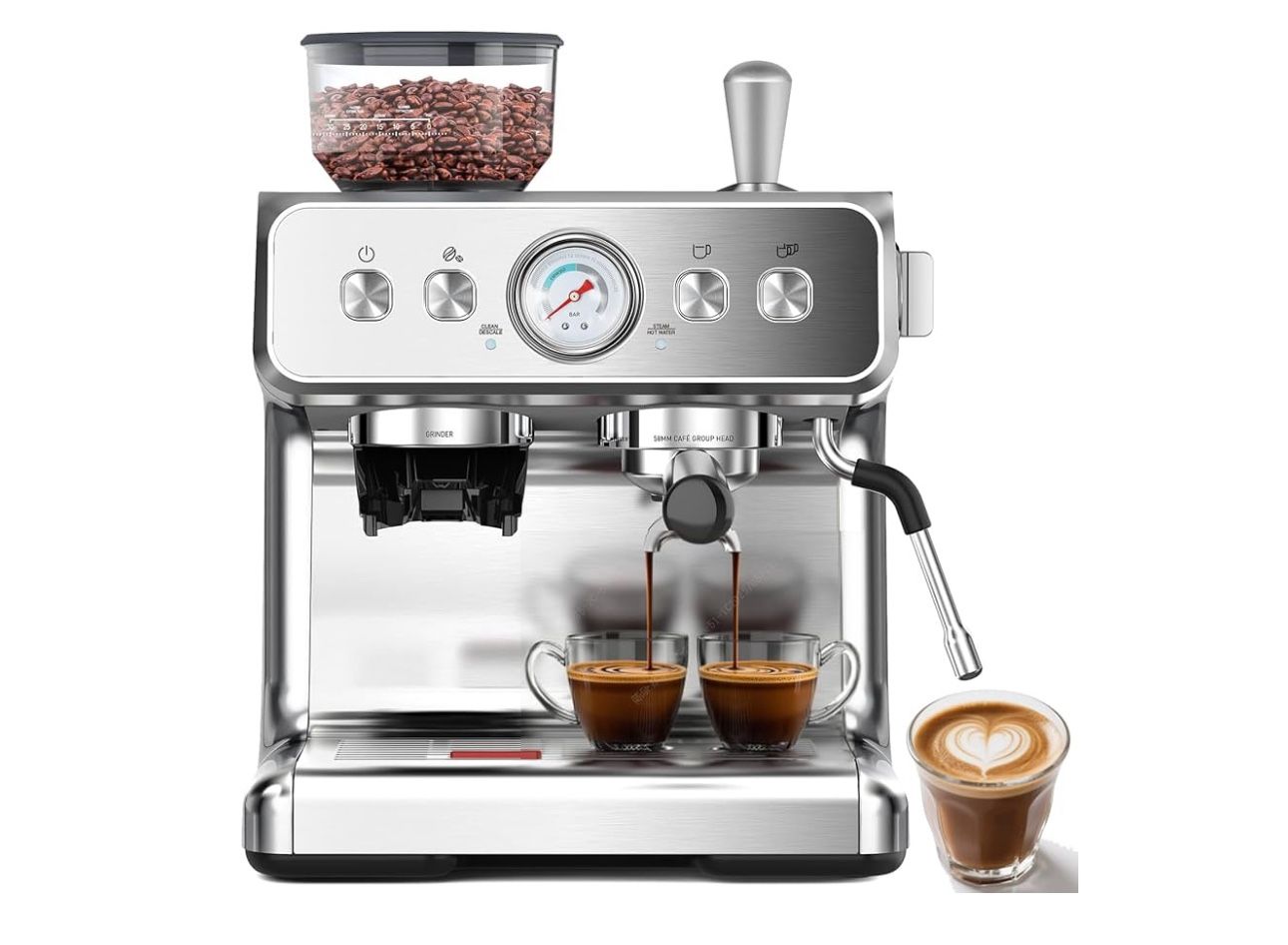 2025 Upgrade)20 Bar Espresso Machine with Grinder Milk Frother