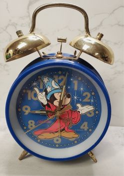 Vintage Sunbeam Disney Fantasia Sorcerer Mickey Mouse Double Bell Alarm Clock in Original Box
