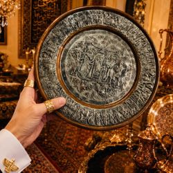 LRG Original Fine Art Vintage Iran Iraq Persian Display Plate RARE Copper Silver Brass Antique INT Turkey Assyrian Faravahar Persepolis HILLCREST