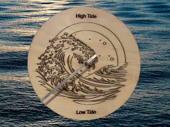 Ocean Tide Clock - Circular Basswood Tides Wall Clock - Laser Engraved Laser Cut Wave Art Design - Beach Walk Time