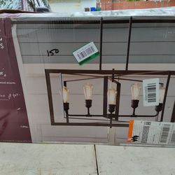 Home Decorators Palermo Grove 32x29x16.75 black Gilded Linear Chandelier Pendant Light Fixture with wood accents