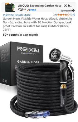 RELXITL 75’ garden hose W 10 spray nozzle