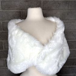 White Faux Fur Shawl Wrap – Party, Evening, Formal, Winter Accessory