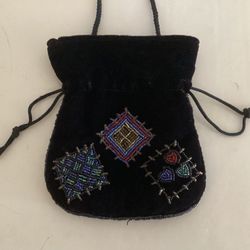 Vintage Velvet Beaded Pull String Purse