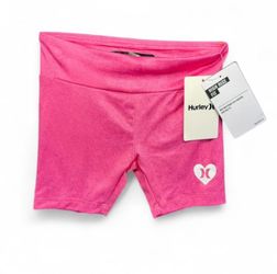 Hurley Girls High Rise Bike Shorts Pink Heart Logo Size 5 NEW