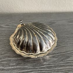 Vintage Silver Plate Clamshell Butter Dish Art Deco MCM