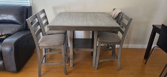 Gray Counter Height Dining Table with 4 Chairs